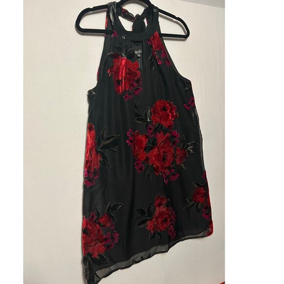 Lily Rose Junior Black Red Velvet  Floral Tie Back High Neck Mini Dress  Large - Picture 4 of 10
